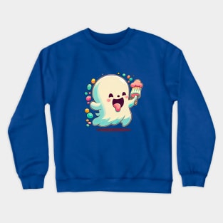 A happy kawaii cute little ghost loves ice-crea Crewneck Sweatshirt